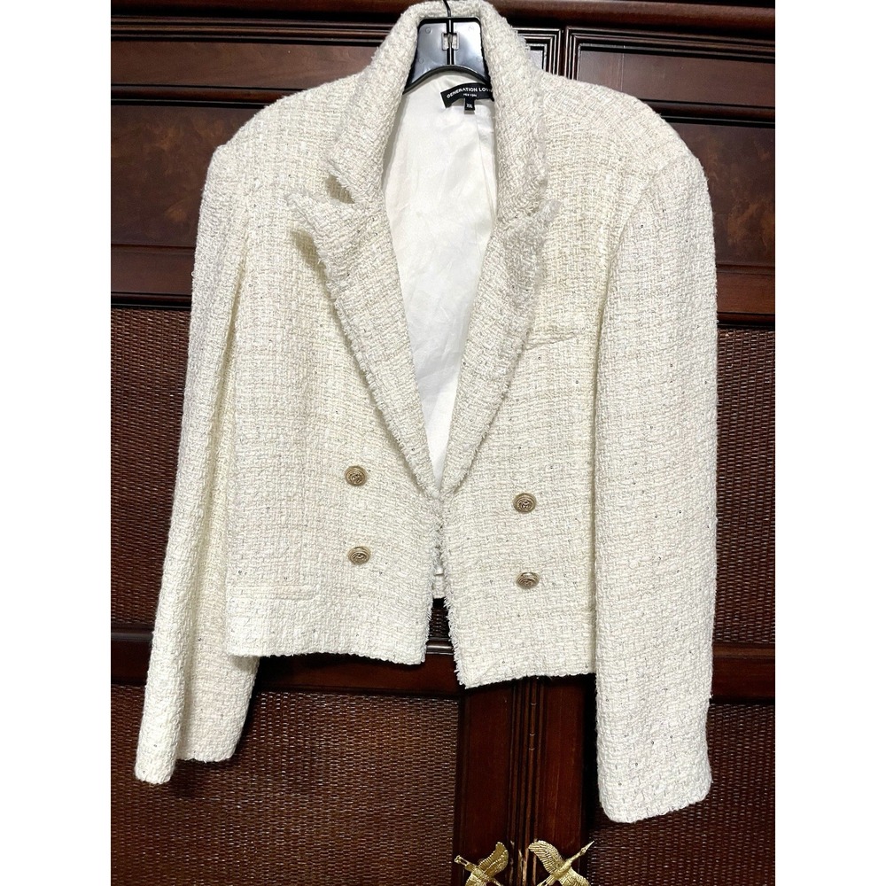Generation Love Ivory Buckle Tweed Crop Blazer Size XXL Office Old Money Holiday